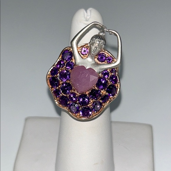 Michael Vallatutti Jewelry - Genuine Amethyst Matte Sterling Rose Gold Accent Ballet Dancer Designer Ring